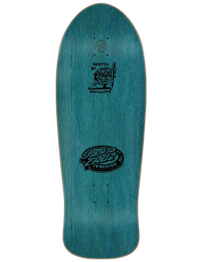 A teal blue skateboard deck with black graphics, including a 'Sketch by Phillatey' logo near the front and a larger 'Skateboard Club Hybrids' logo near the tail, shown against a plain white background.